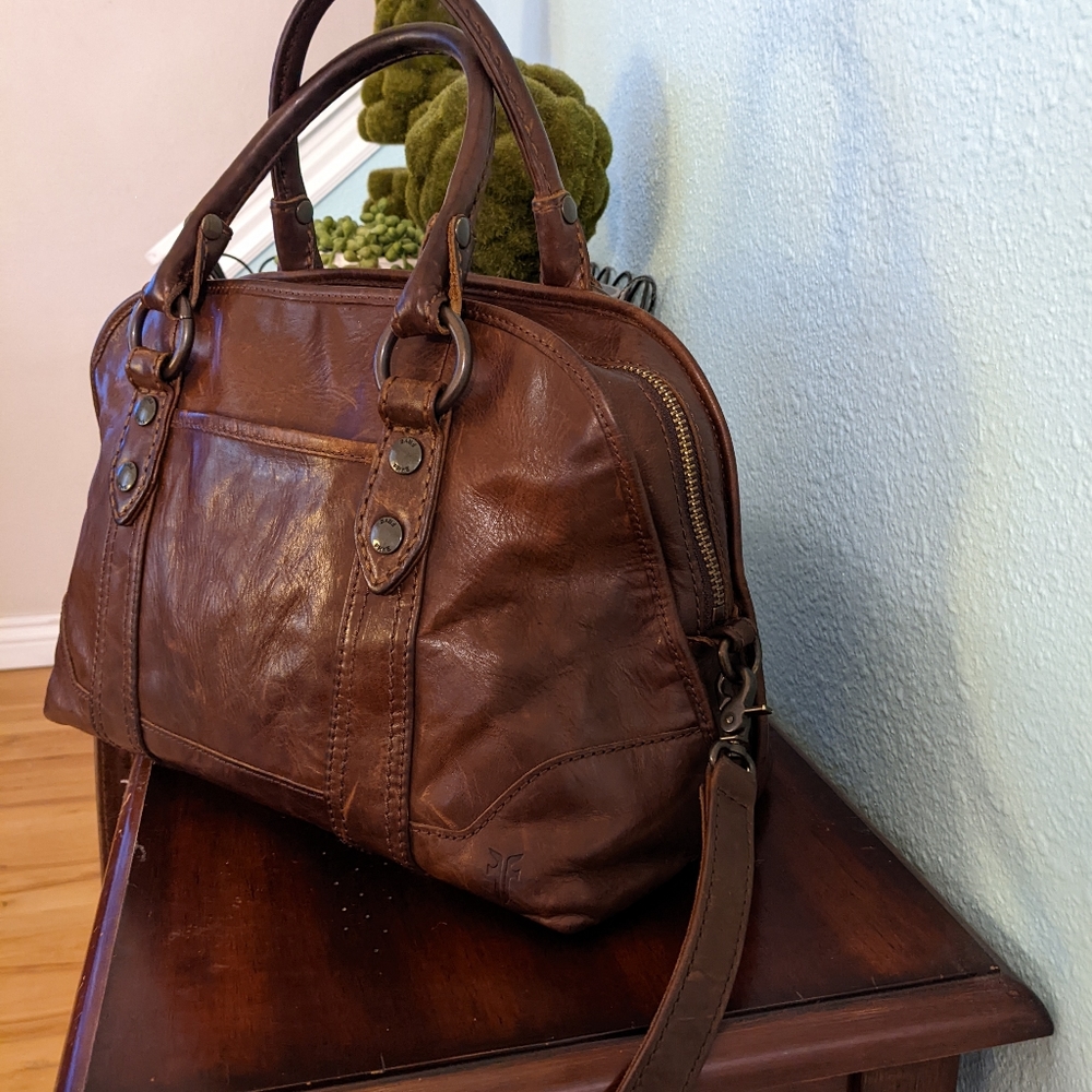 Frye Domed Satchel Leather Handbag - Dark Brown - Picture 3 of 12